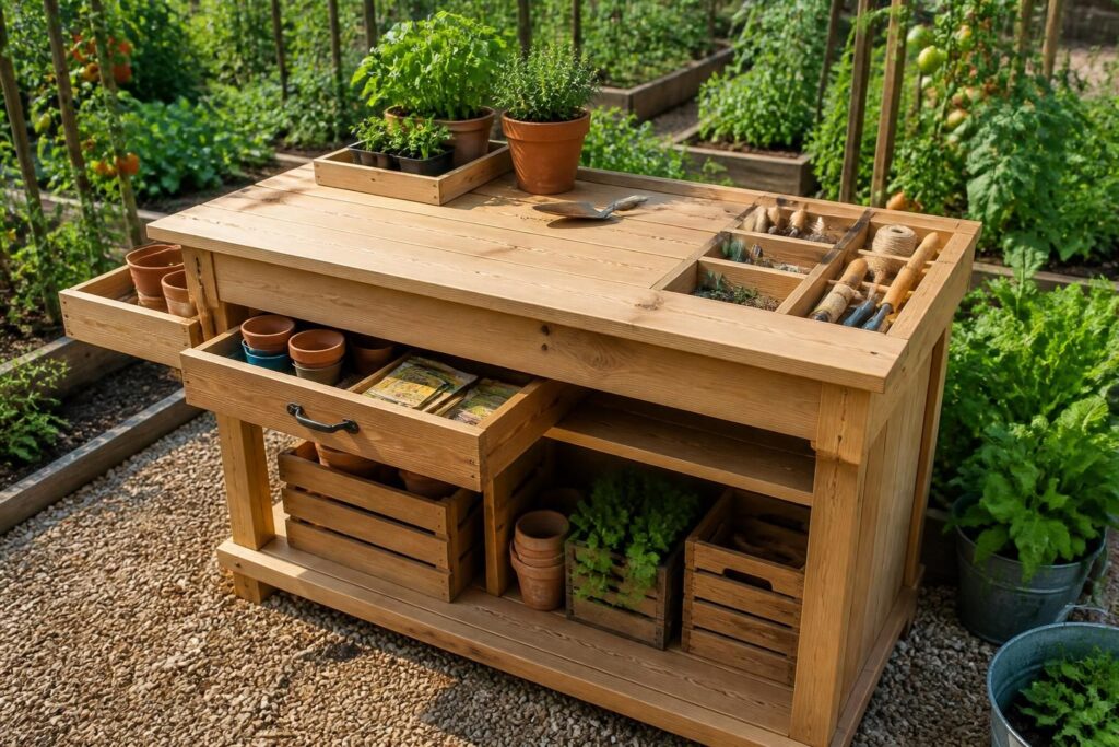 découvrez notre table de jardinage en bois alliant praticité et esthétique, idéale pour faciliter l'entretien de votre potager tout en embellissant votre espace extérieur.