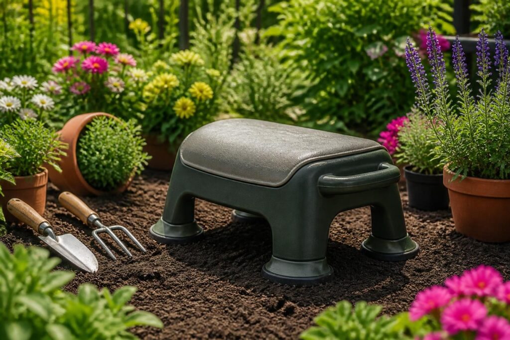 découvrez notre tabouret de jardinage ergonomique, conçu pour travailler confortablement au ras du sol et faciliter toutes vos activités de jardinage.