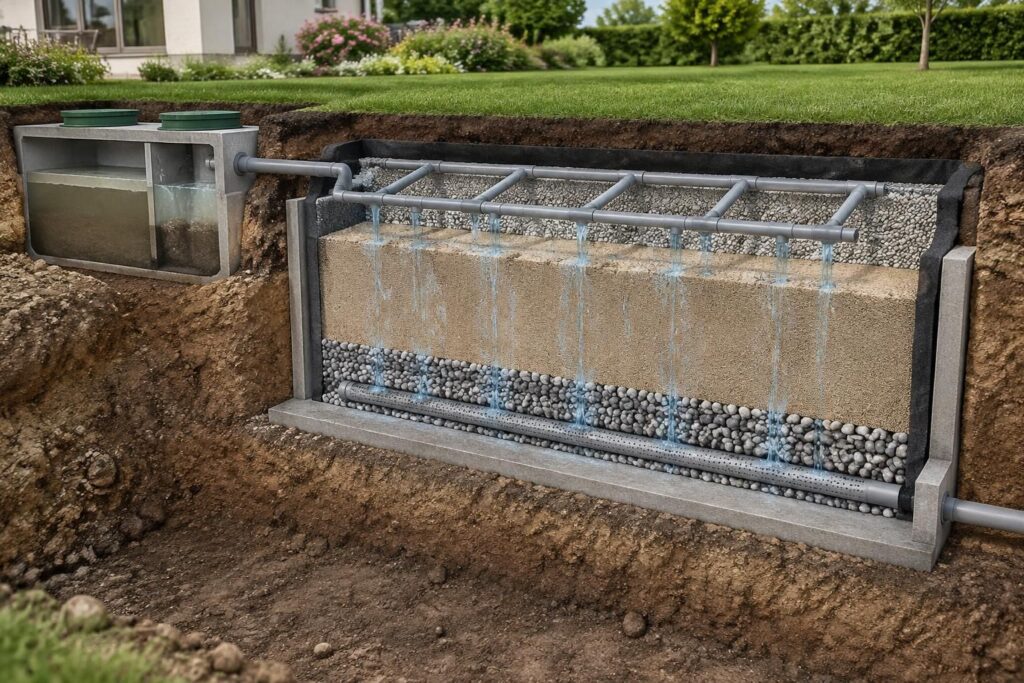 découvrez le fonctionnement du filtre à sable vertical drainé et les critères de dimensionnement pour un assainissement individuel efficace et conforme.